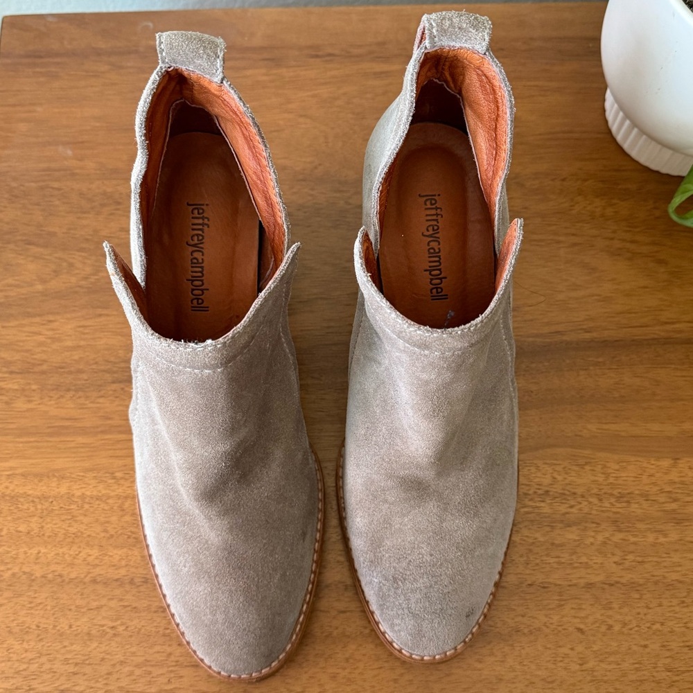 Jeffrey Campbell Rosalee Taupe Grey Suede Ankle Boot Bootie Size 7.5 Block Heel - Picture 8 of 12